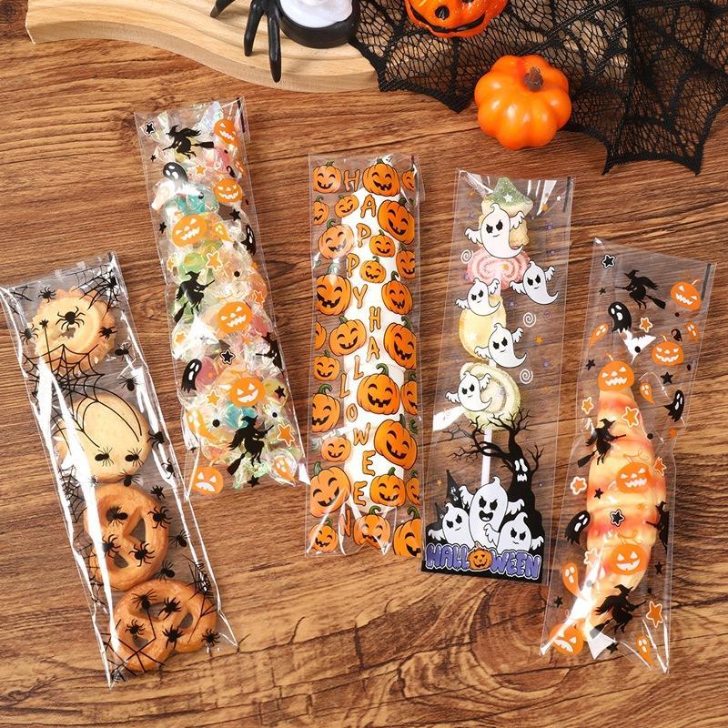 Packaging - 50/100Pcs Halloween Self Adhesive Bags Pumpkin