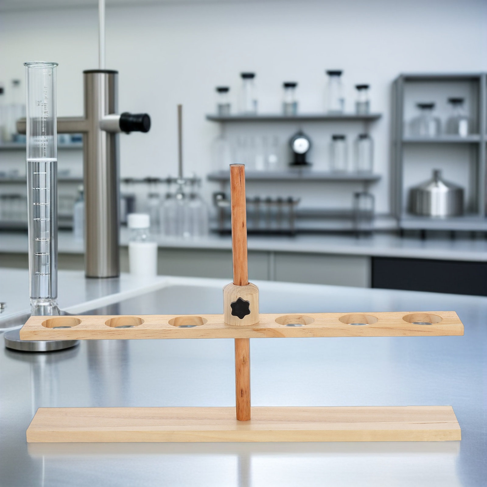 6 Hole Wooden Funnel Stand Adj - Lab Equipment recension och pris